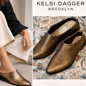 Kelsi Dagger Brooklyn Wedge Mule Clogs Comfort Chic, Burnished Gold, GUC,Size 10
